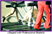Three people running on three treadmills (Staged with Professional Models).